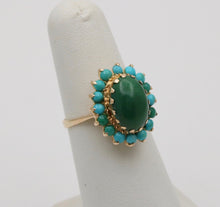 Load image into Gallery viewer, Vintage Jade Turquoise 18K Yellow Gold Cocktail Ring
