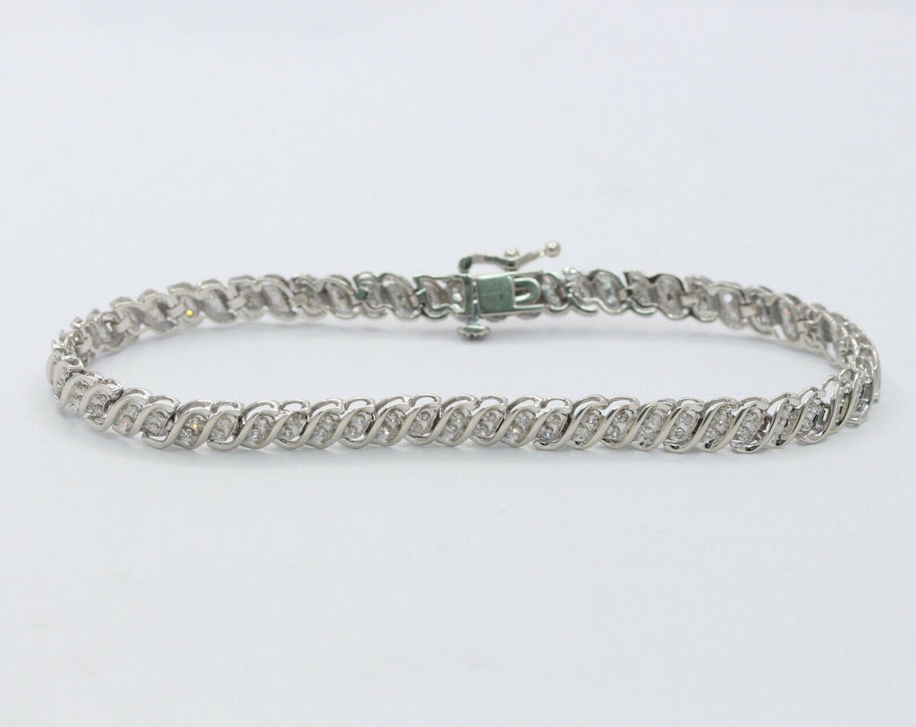 Lovely Ladies Tennis Bracelet 10K White Gold Diamonds