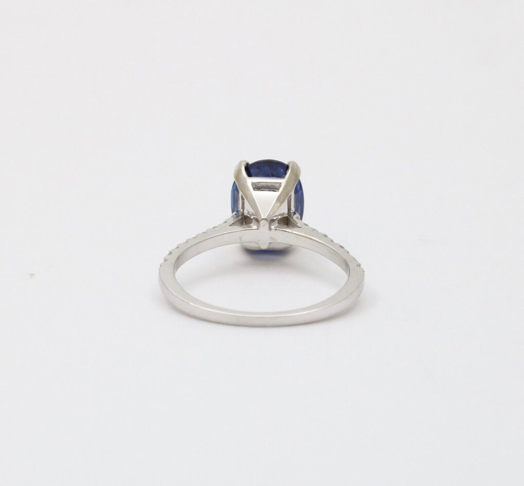 Classic 14K White Gold Sapphire & Diamond Ring, Engagement Ring.