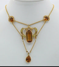 Load image into Gallery viewer, Art Nouveau 14K Yellow Gold Citrine Pearl Enamel Pendant Necklace
