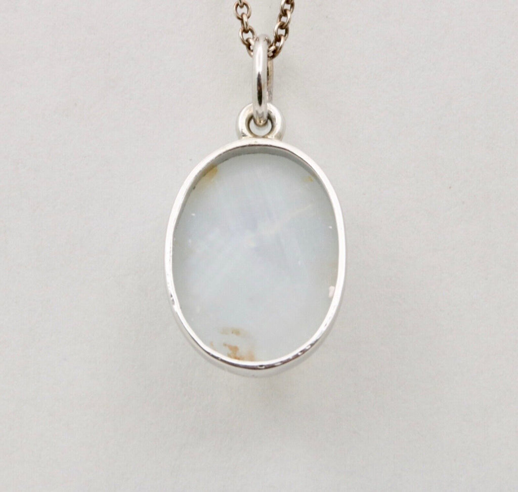 Vintage Cabochon Star Sapphire 14K White Gold Charm Pendant.