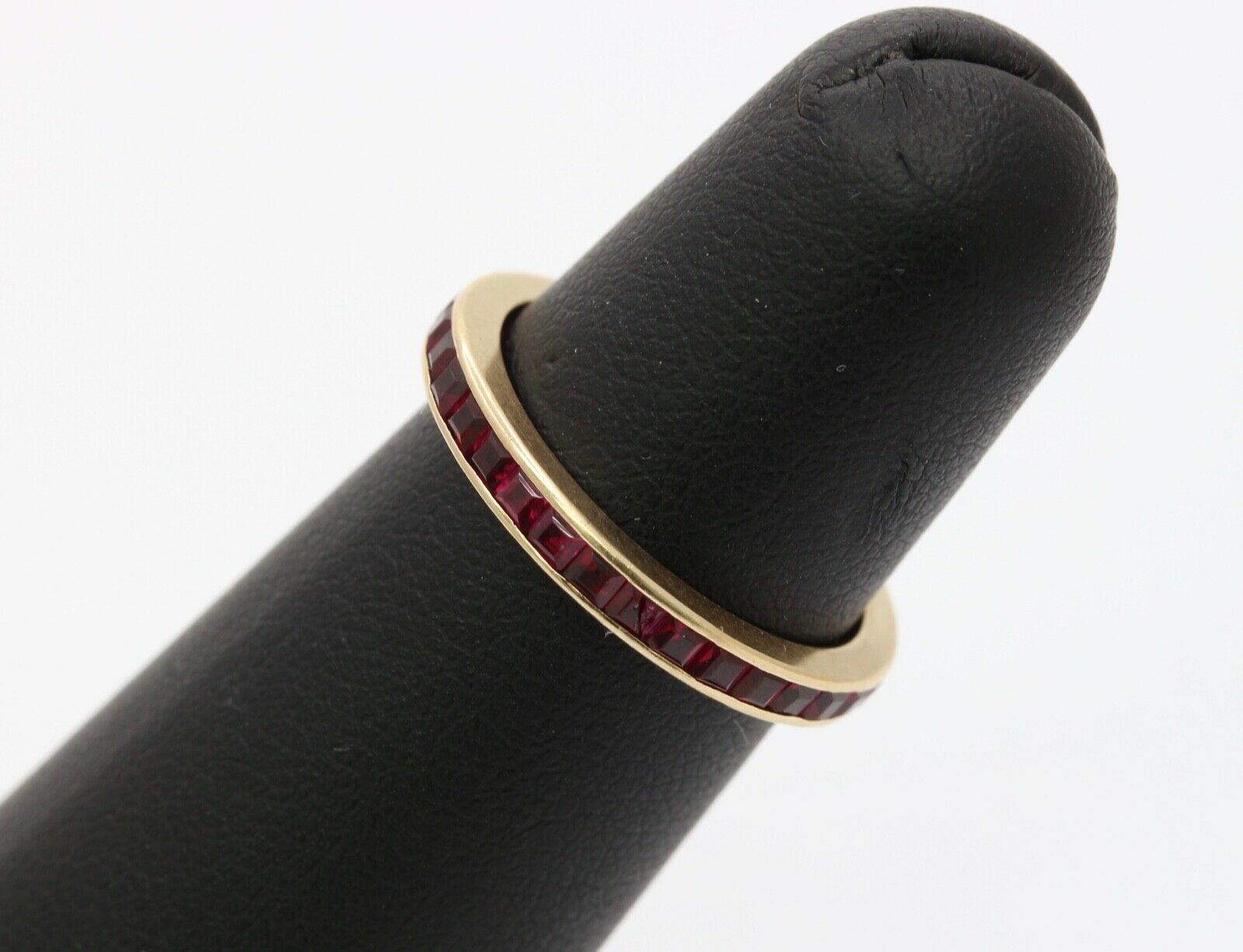 Vintage Emerald French Cut Rubies 14K YG Eternity Band Ring