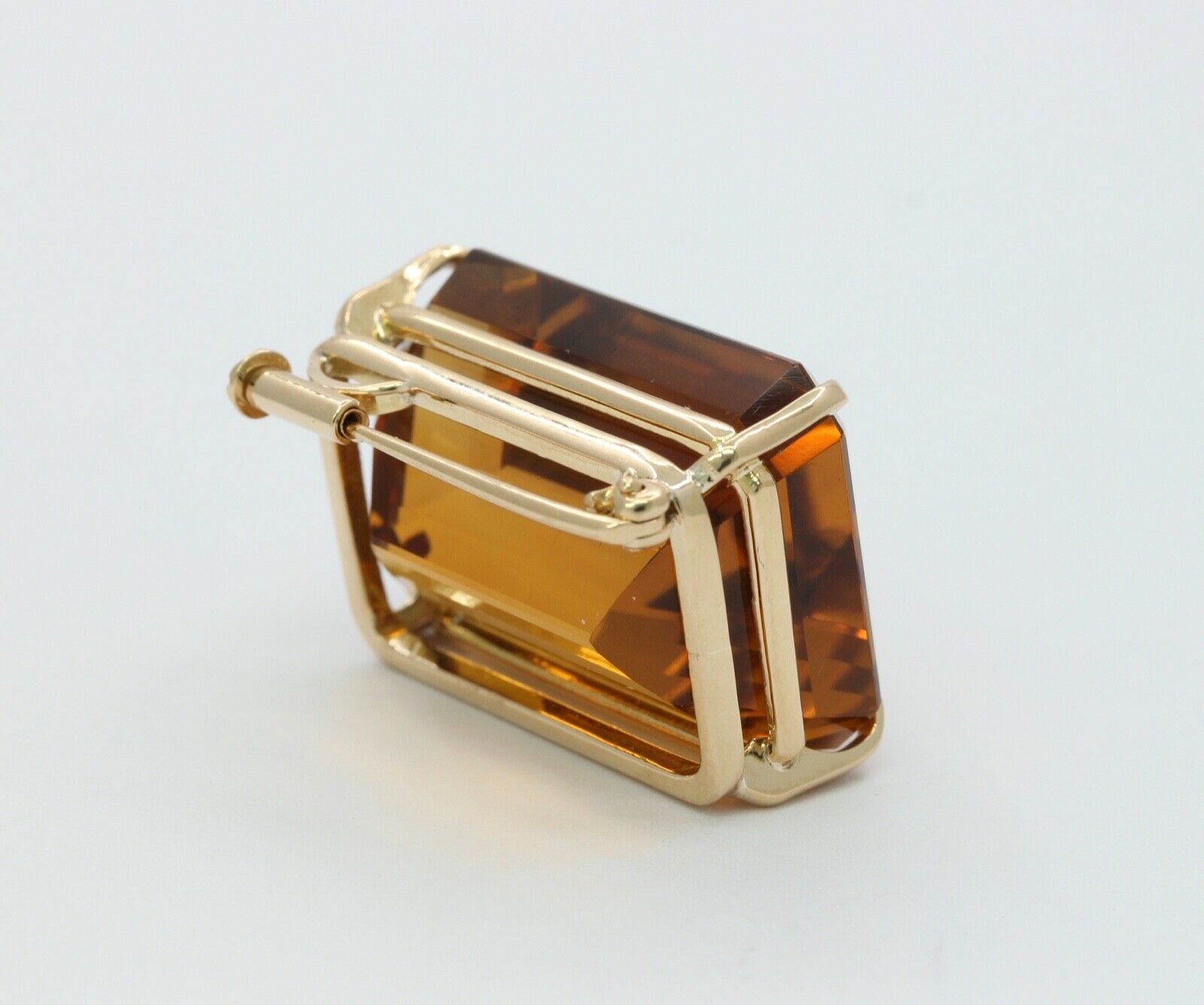 Vintage Huge Beautiful Statement Emerald Cut Citrine Brooch Pin