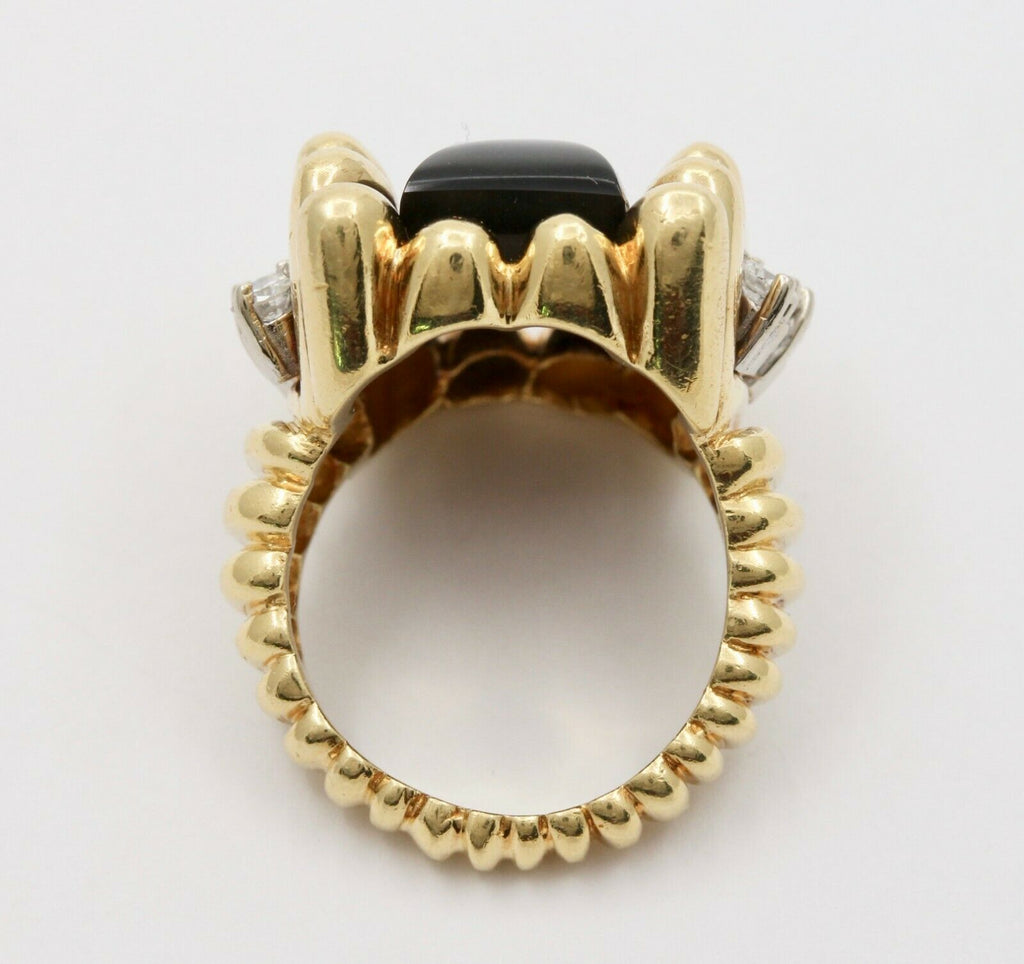 Vintage 18K Yellow Gold Unique Onyx Diamond Statement Ring