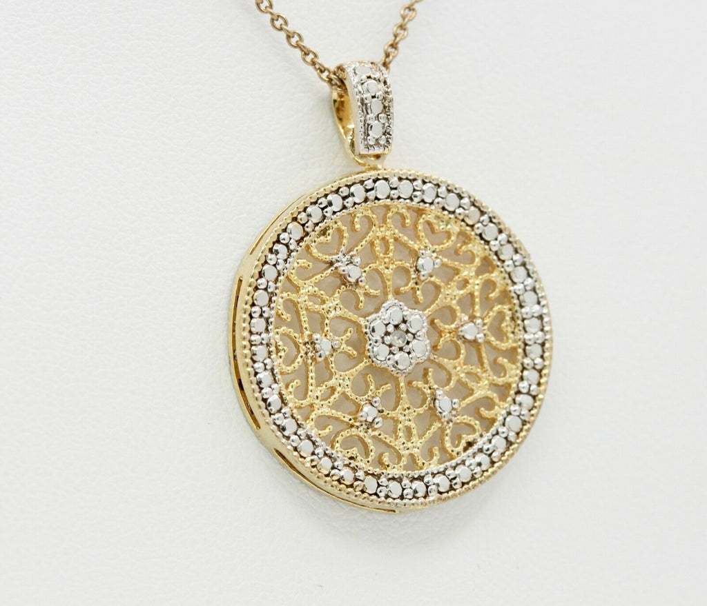 Art Deco 925 Sterling Silver Gold Dipped Pendant and Chain