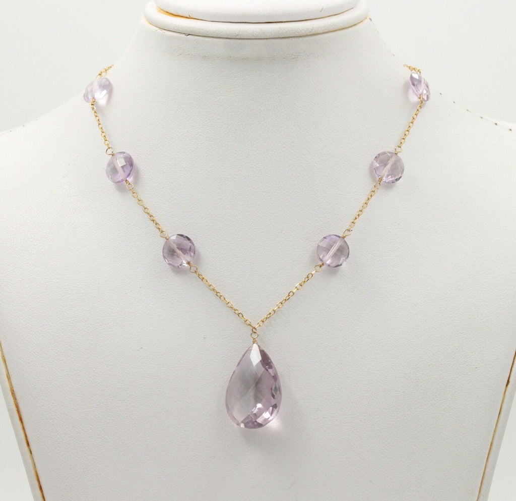 Vintage Amethyst Droplet 14K Yellow Gold Necklace