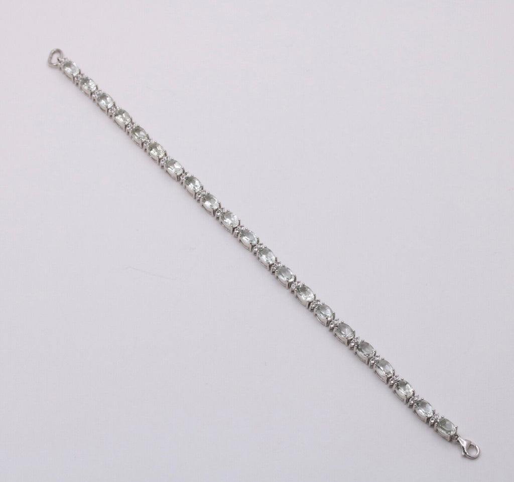 Vintage Green Quartz Sterling Silver Link Bracelet