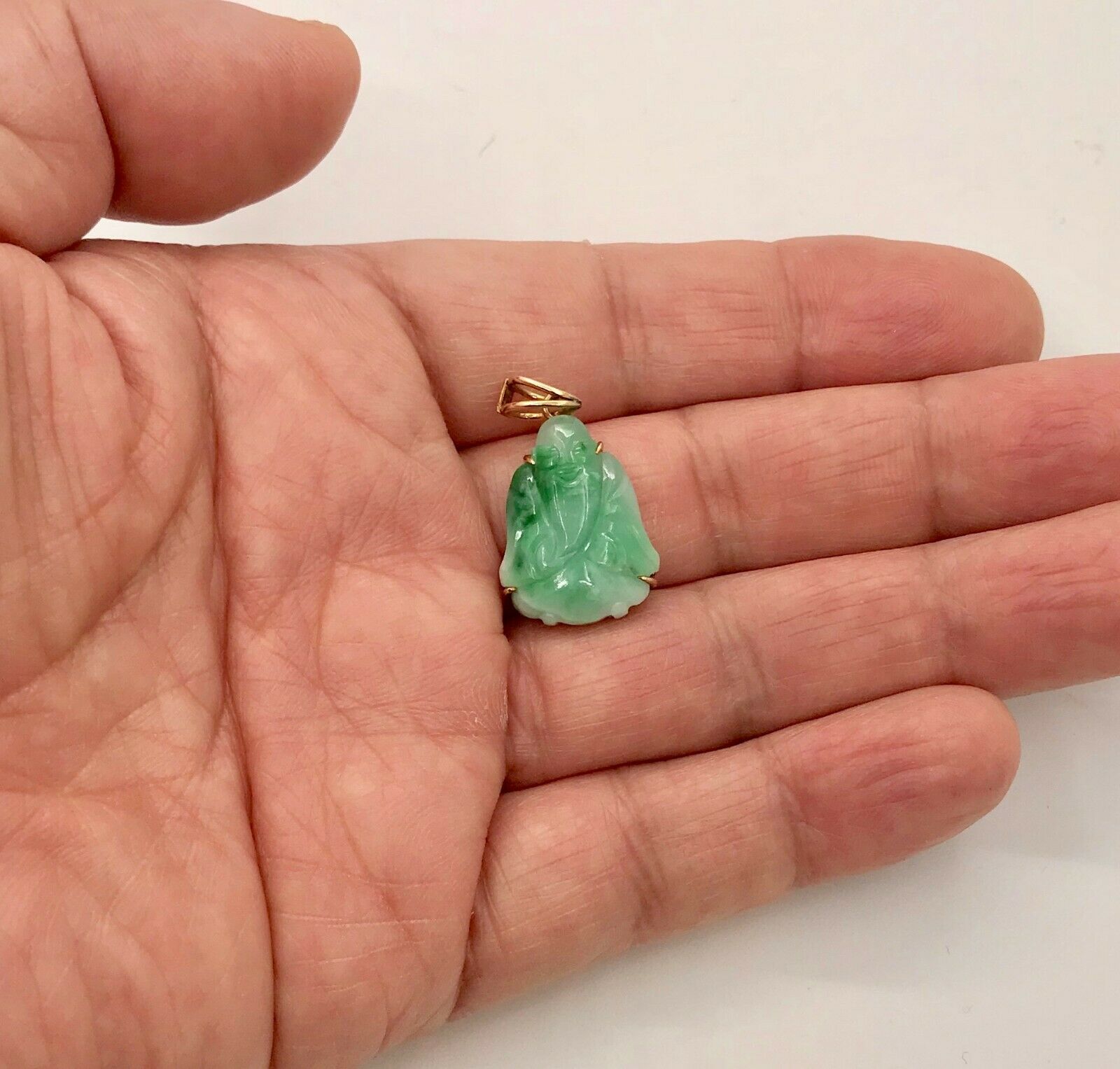 Vintage 14K Yellow Gold Jade Buddha Pendant
