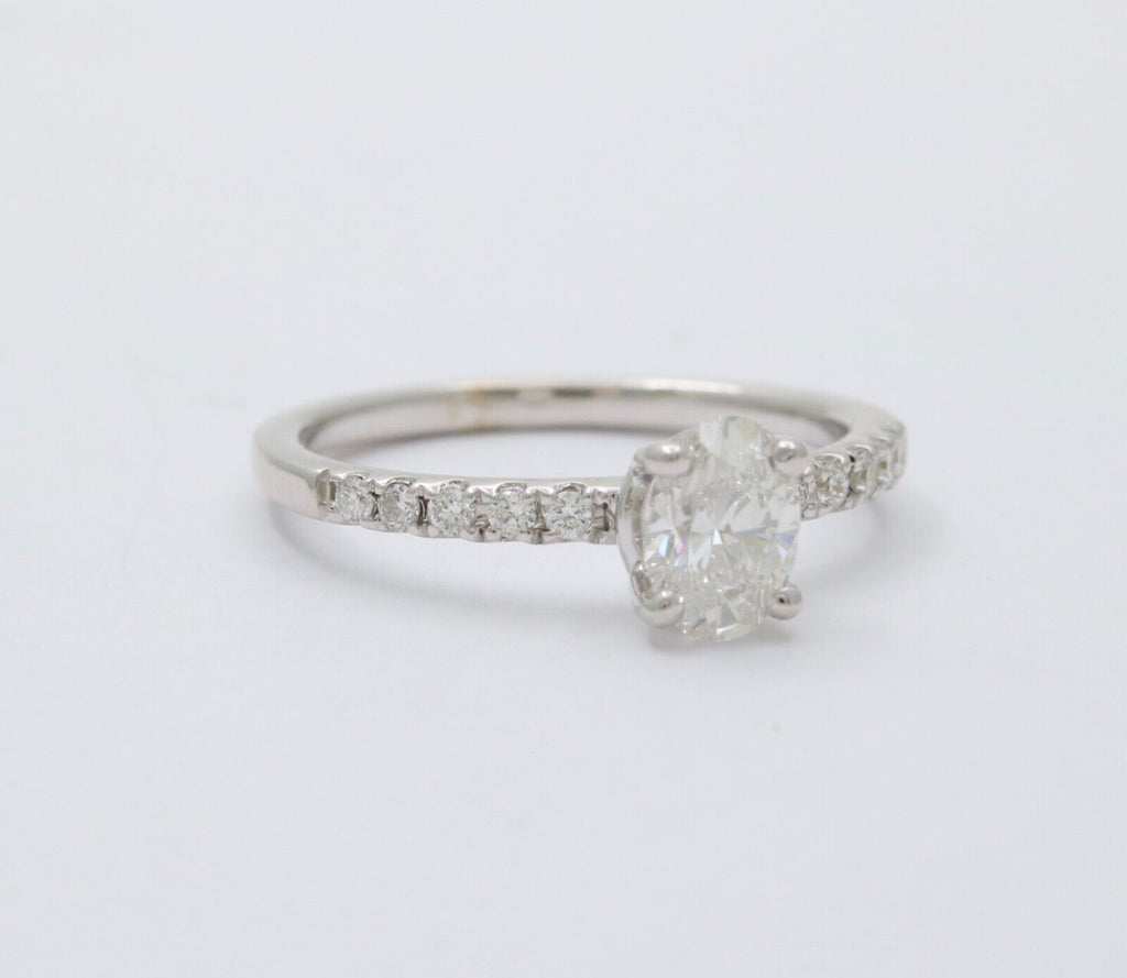 Vintage Solitaire Oval Diamond 14K White Gold Engagement Ring