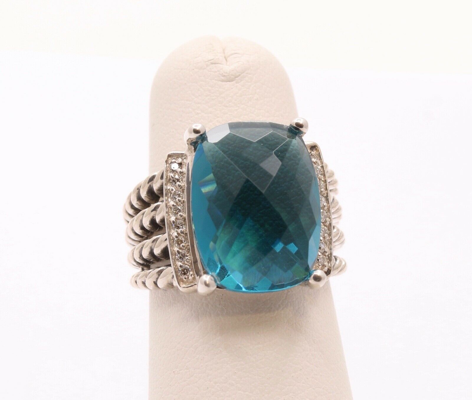 David Yurman Wheaton Ring With London Blue Topaz and Diamonds