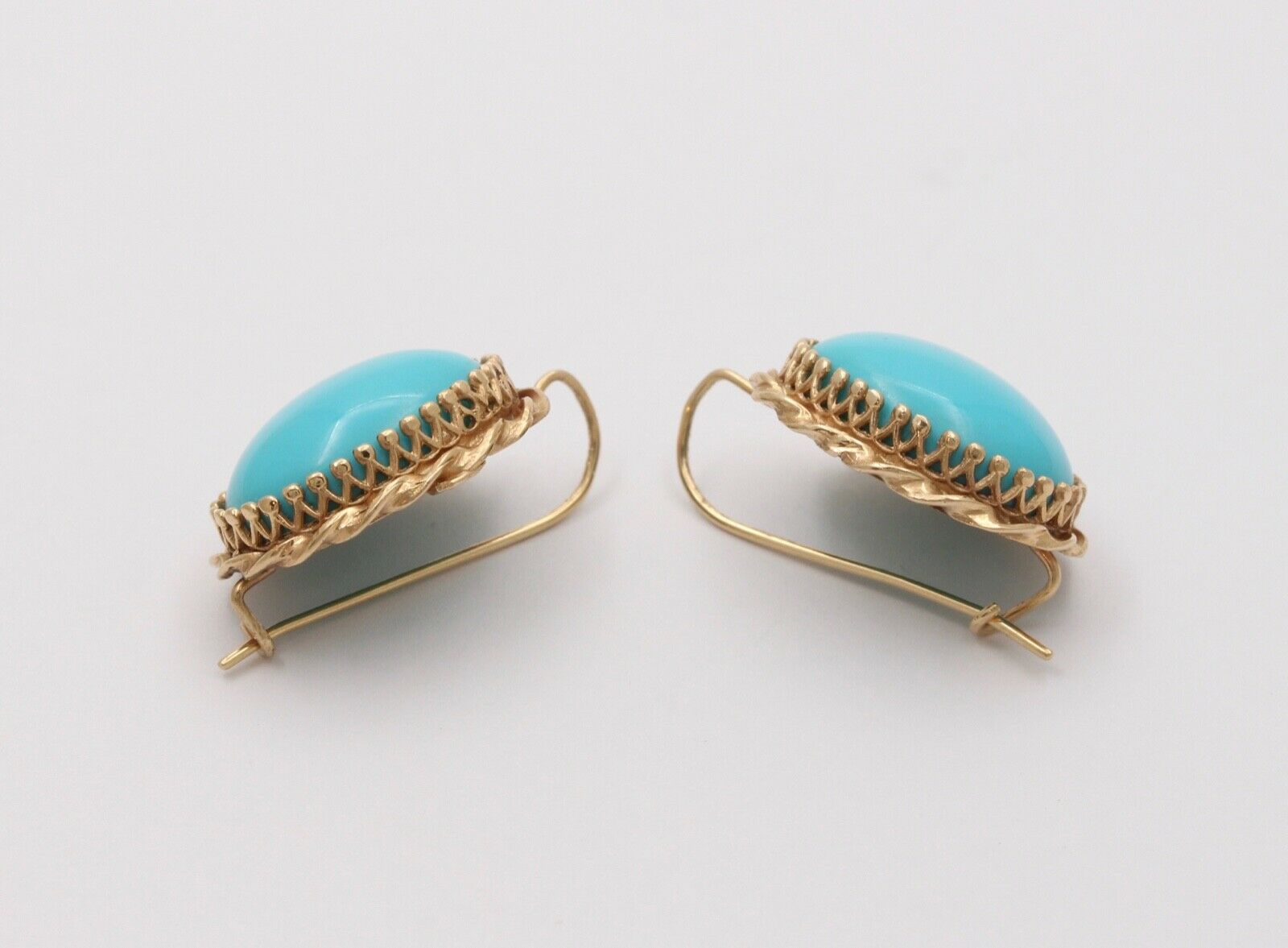 Vintage Turquoise 14K Yellow Gold Frame Dangling Earrings, Estate.