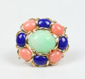 Beautiful Vintage Multi Stone Jade Jasper Lapis Lazuli Brooch Pin