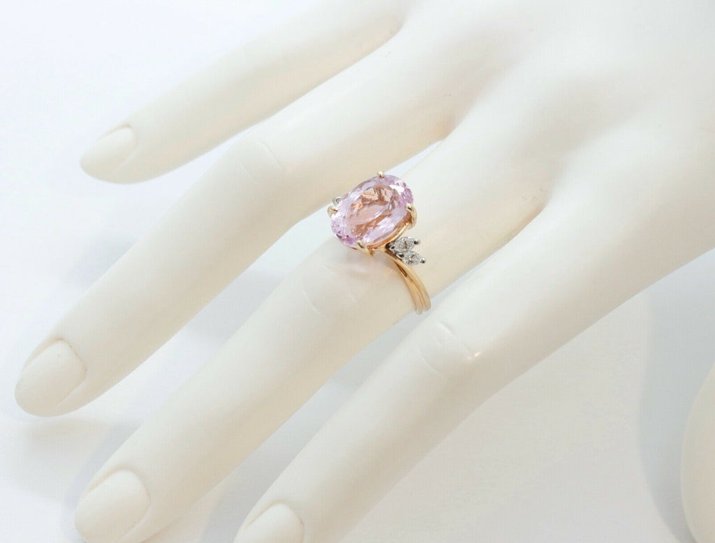 Vintage Ladies Kunzite Diamonds 14K Yellow Gold Ring