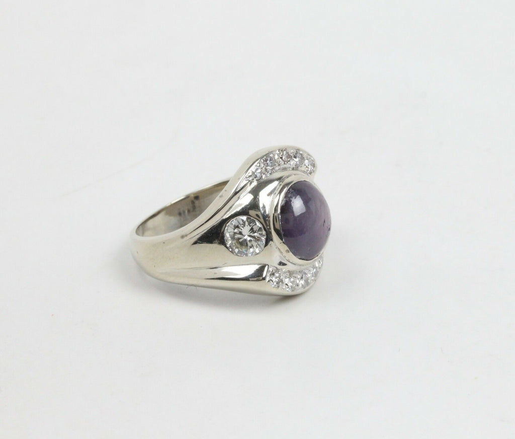 Vintage 14K White Gold Star Ruby Diamond Ring