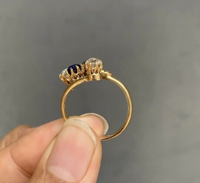 Vintage 18K Gold Chunky Old Mine Cut Diamond & Sapphire Snake Wrap Bypass Ring.