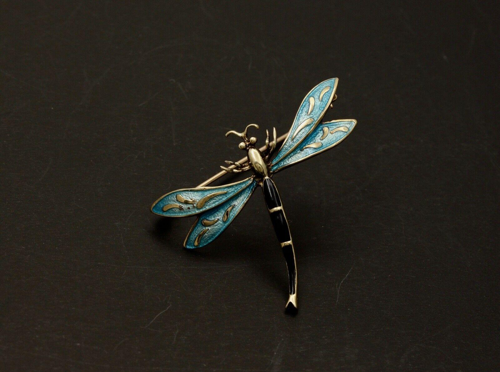 Vintage Estate 14K Gold Enamel Dragonfly Brooch, Pin.