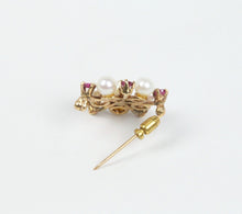 Load image into Gallery viewer, Vintage 14K Yellow Gold Rubies Cultured Pearls Pendant Brooch
