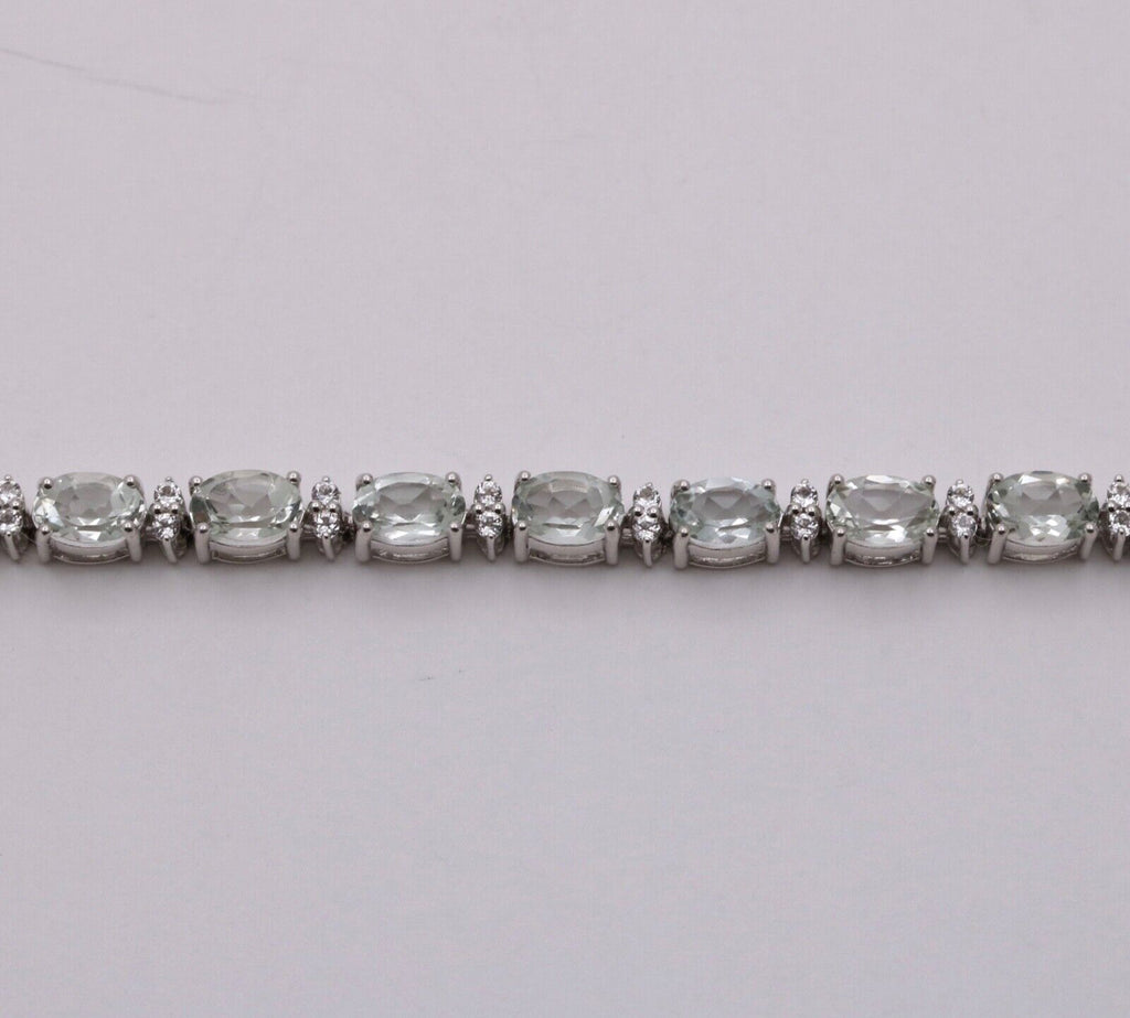 Vintage Green Quartz Sterling Silver Link Bracelet