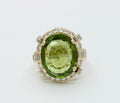 Vintage Ladies Large Peridot Diamonds 18K Yellow Gold Ring