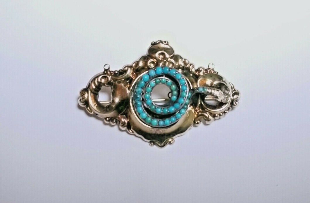 Victorian Snake Turquoise Brooch Pendant