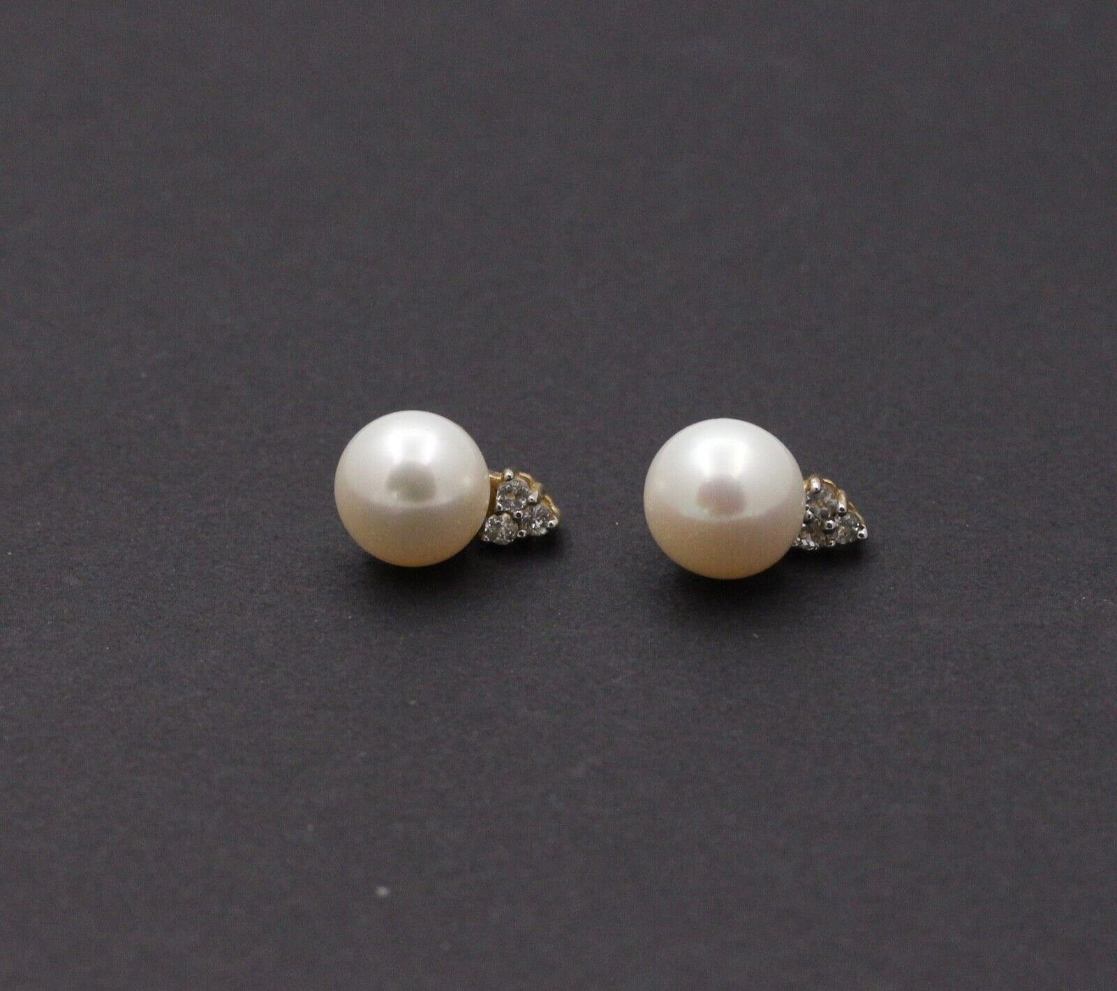 Classic 10K Yellow Gold 9.8 mm Pearl & Diamond Studs Earrings,