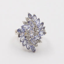 Load image into Gallery viewer, Vintage Tanzanite Diamonds 14K White Gold Pinwheel Cluster Ring
