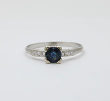 Load image into Gallery viewer, Vintage Platinum Sapphire &amp; Diamond Ring Band, Engagement Ring
