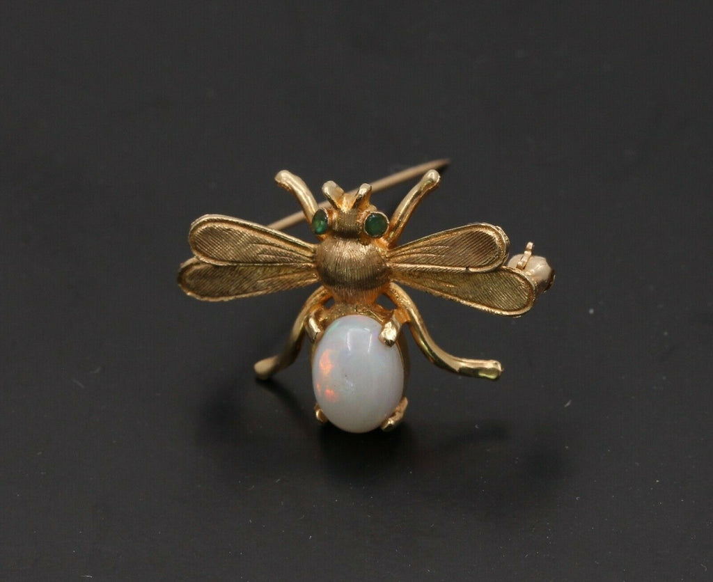 Vintage 14K Yellow Gold Opal Bee Brooch