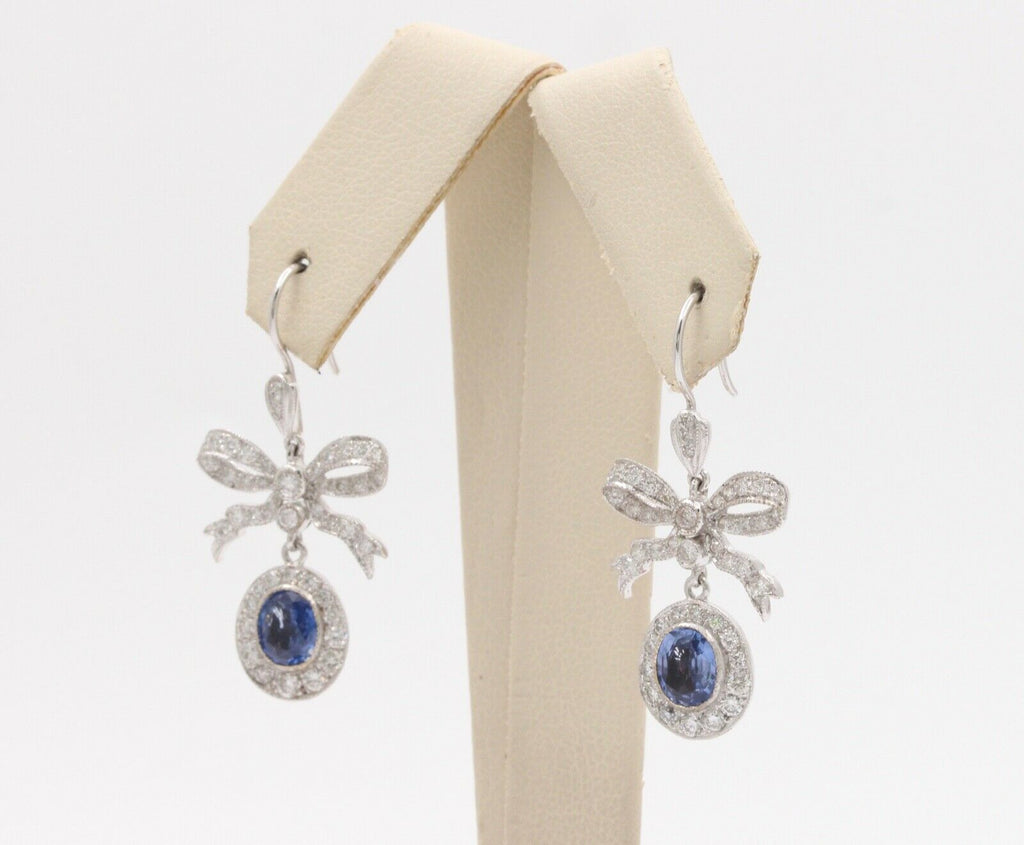 Elegant Blue Sapphires Diamonds 18K White Gold Earrings