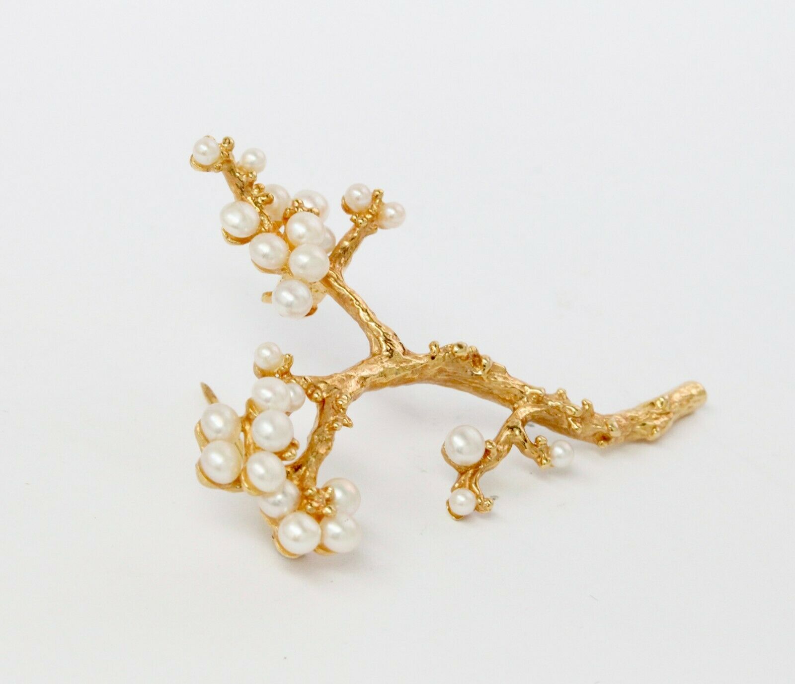 Vintage 14K Yellow Gold Pearl Branch Brooch