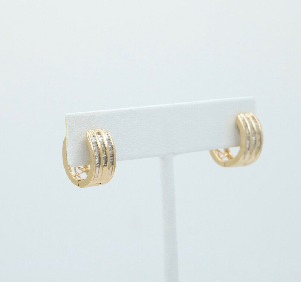 Vintage Hearts Diamonds 14K Yellow Gold Huggie Earrings