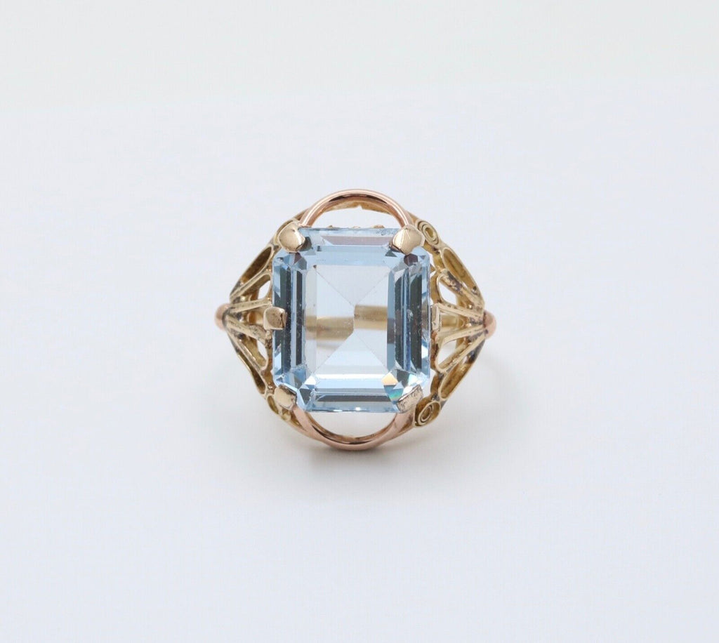 Vintage 18K Yellow & Rose Gold Aquamarine RIng, Statement Ring.