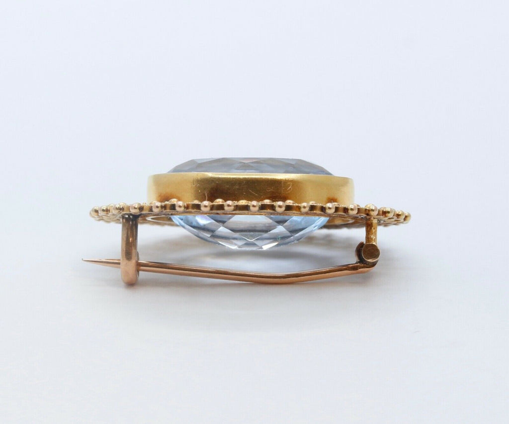 Victorian Edwardian Oval Aquamarine 14K Yellow Gold Brooch Pin