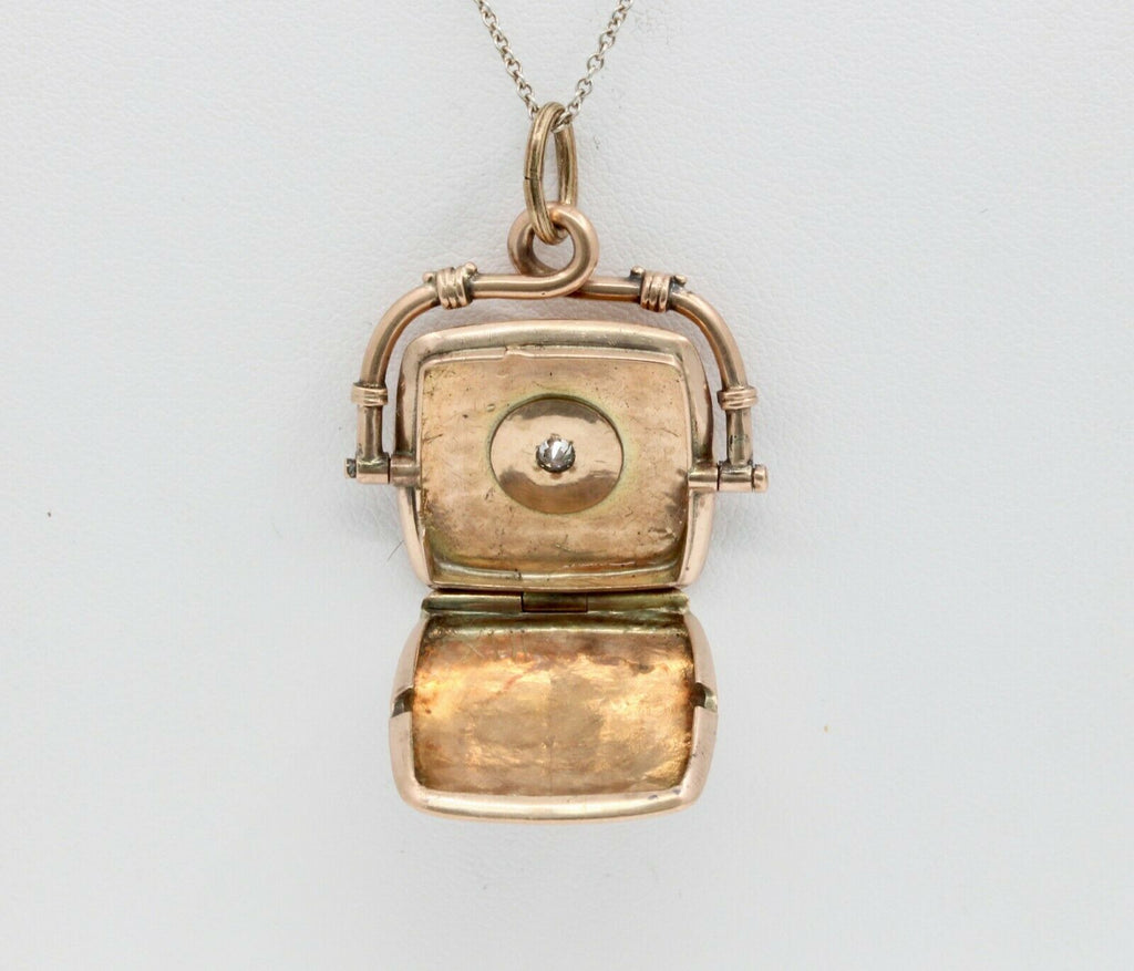 Victorian 14K Yellow Gold Purse Diamond Opening Pendant