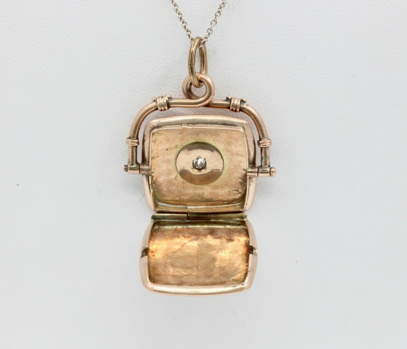 Victorian 14K Yellow Gold Purse Diamond Opening Pendant