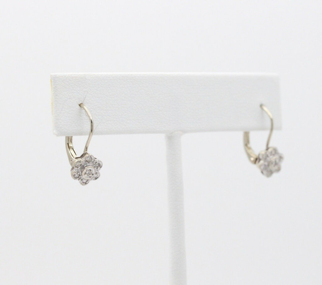 Sweet 14K White Gold Floral Round Cut Diamond Earrings