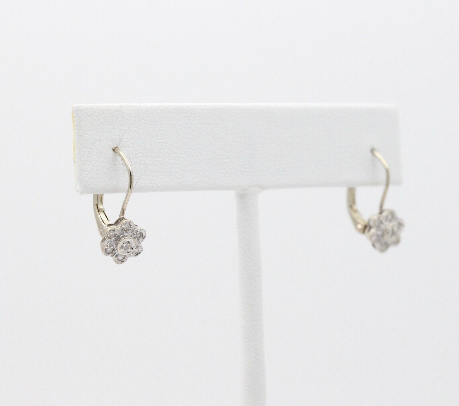 Sweet 14K White Gold Floral Round Cut Diamond Earrings