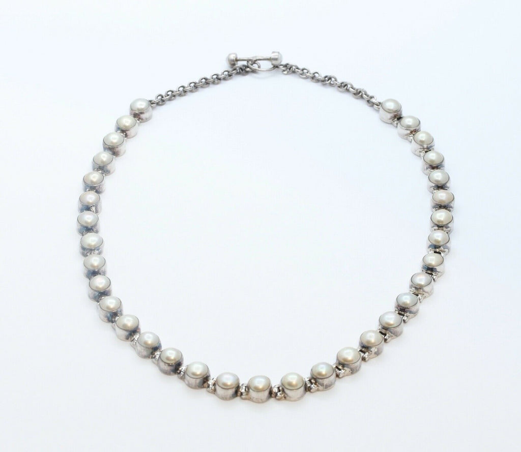 Vintage Aceloni Necklace 925 Sterling Silver and Pearls