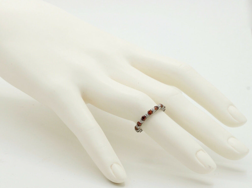 Ladies 18K White Gold White and Orange Diamonds Stacking Eternity Band