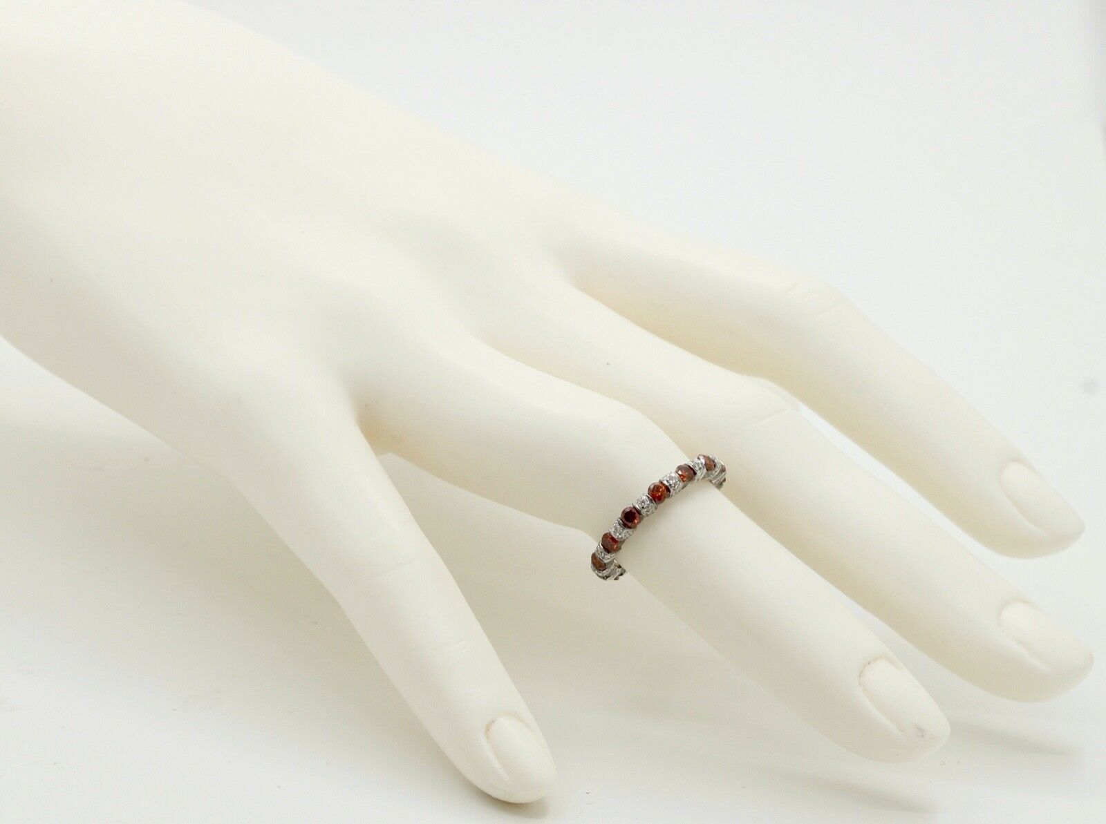 Ladies 18K White Gold White and Orange Diamonds Stacking Eternity Band