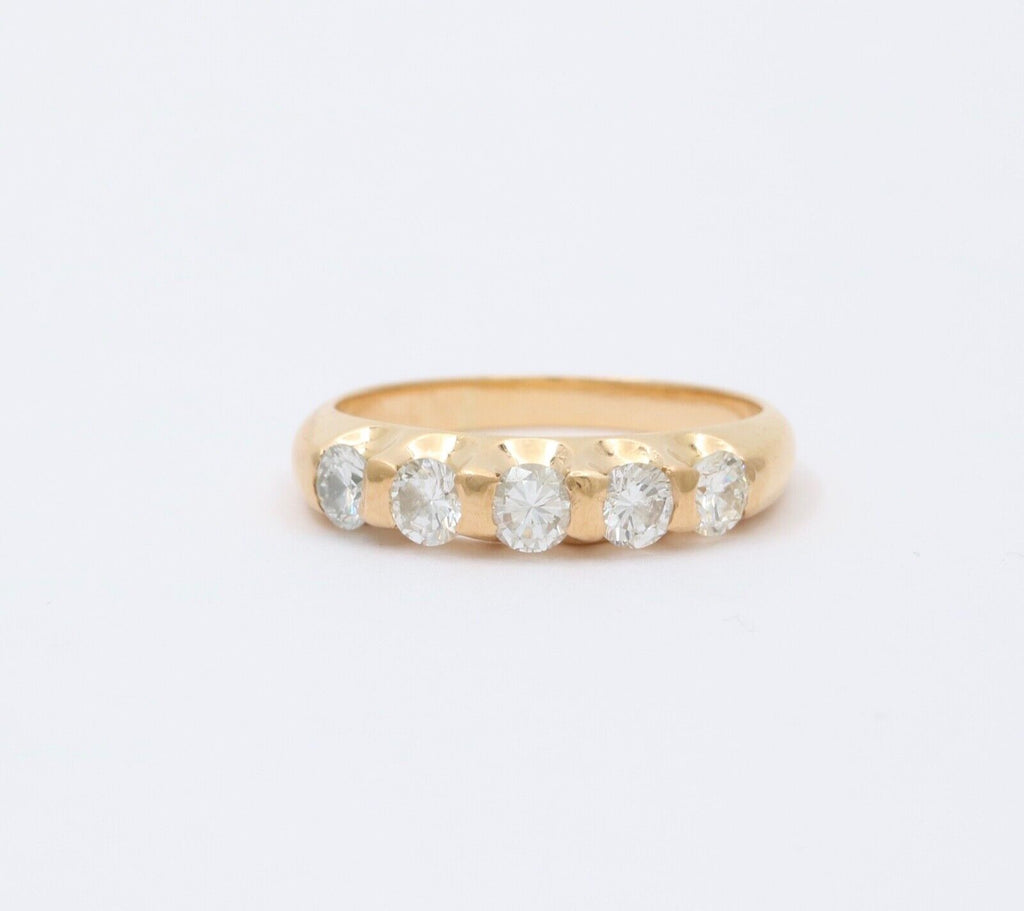Vintage Five Stone Diamond 18K Gold Ring Band, Wedding Band
