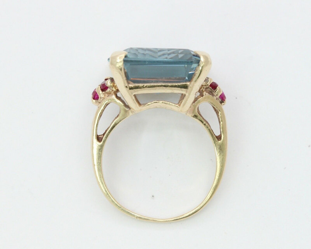 Retro 14K Rose Gold 22.60 Carat Aquamarine Ruby Ring