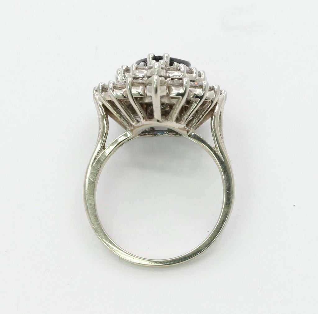 Elegant Blue Sapphire and Diamonds 14K White Gold Ring