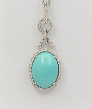 Load image into Gallery viewer, Vintage 18K White Gold Turquoise Diamond Halo Style Pendent
