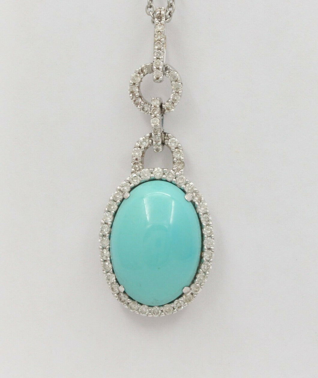 Vintage 18K White Gold Turquoise Diamond Halo Style Pendent