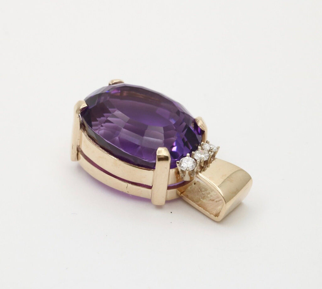 Vintage 14k Gold Amethyst Diamond Pendant.