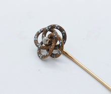 Load image into Gallery viewer, Rare Victorian Diamond Enamel 14K Yellow Gold Stick Pin
