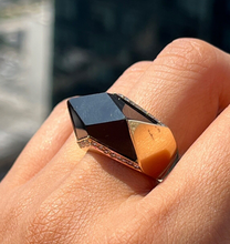 Load image into Gallery viewer, Vintage 14K Yellow Gold Sympetaly Rhombus Onyx &amp; Diamond Ring
