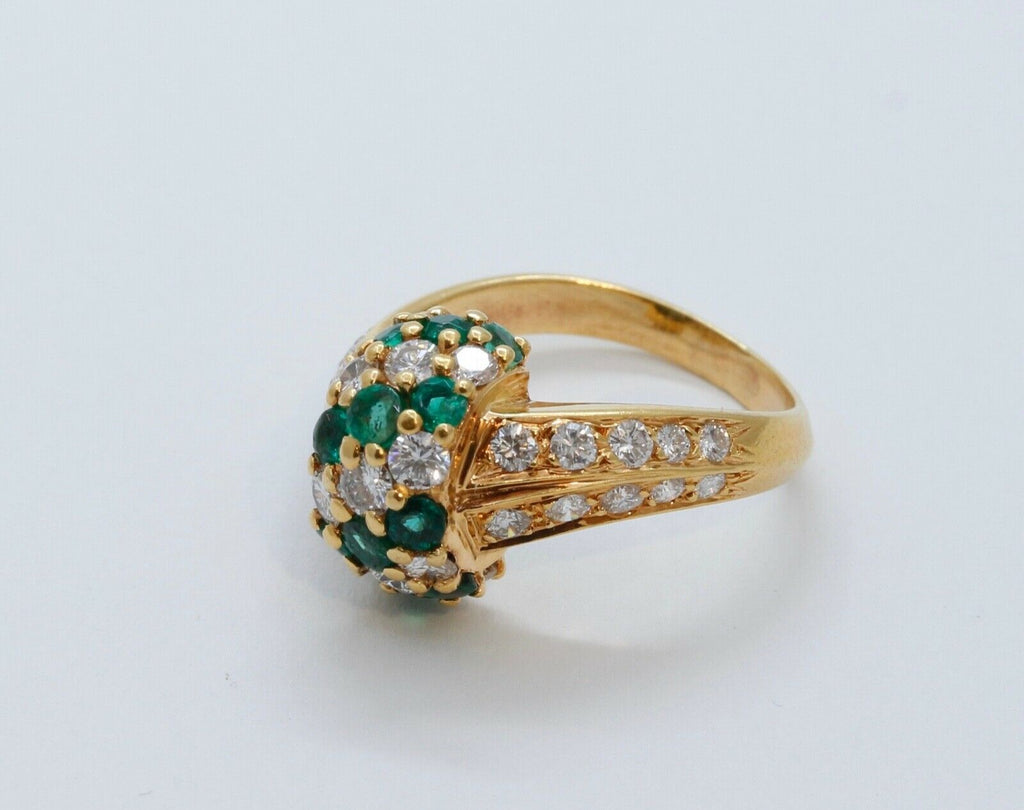 Vintage Bypass Diamonds and Emeralds 14K Yellow Gold Ring