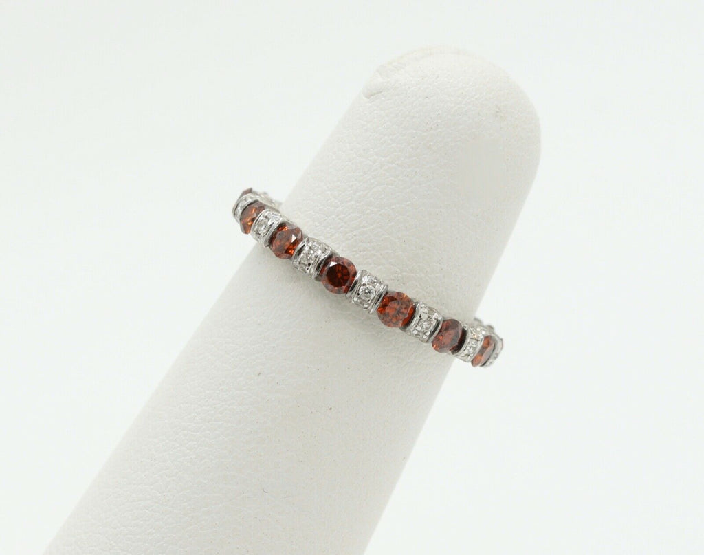 Ladies 18K White Gold White and Orange Diamonds Stacking Eternity Band